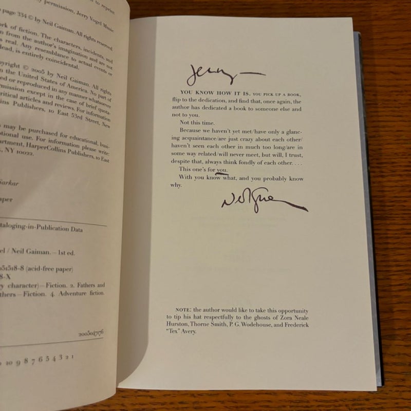 Neil Gaiman bundle signed. American Gods/Anansi Boys 1st editions 