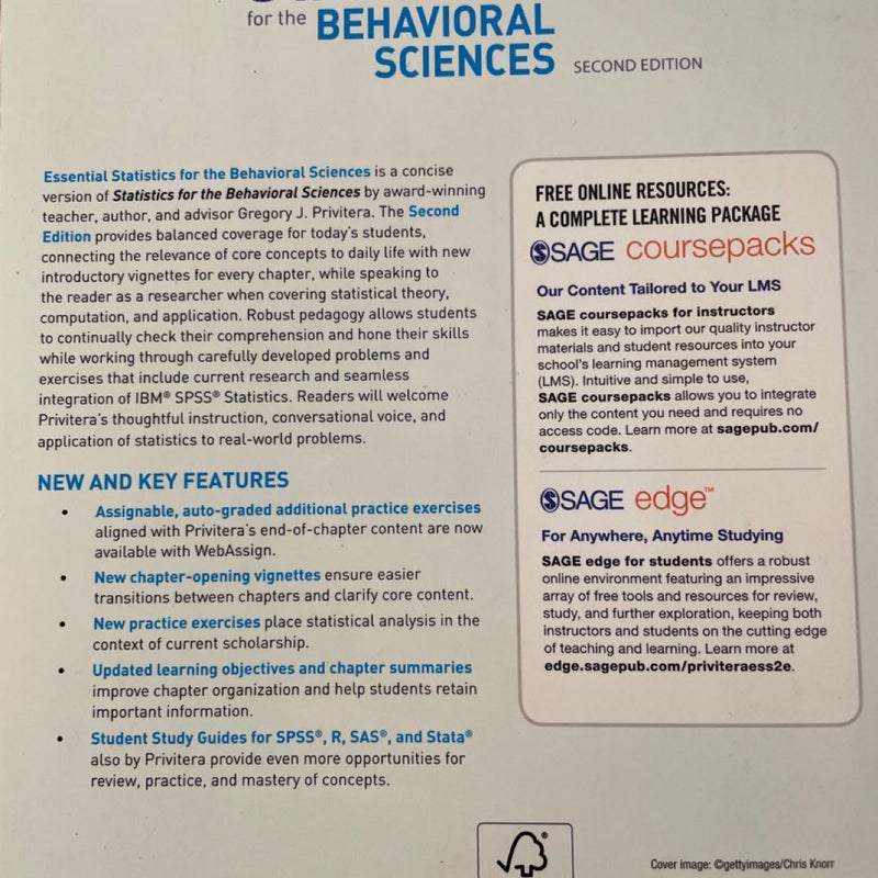 Essential Statistics for the Behavioral Sciences Second Edition BUNDLE DEAL