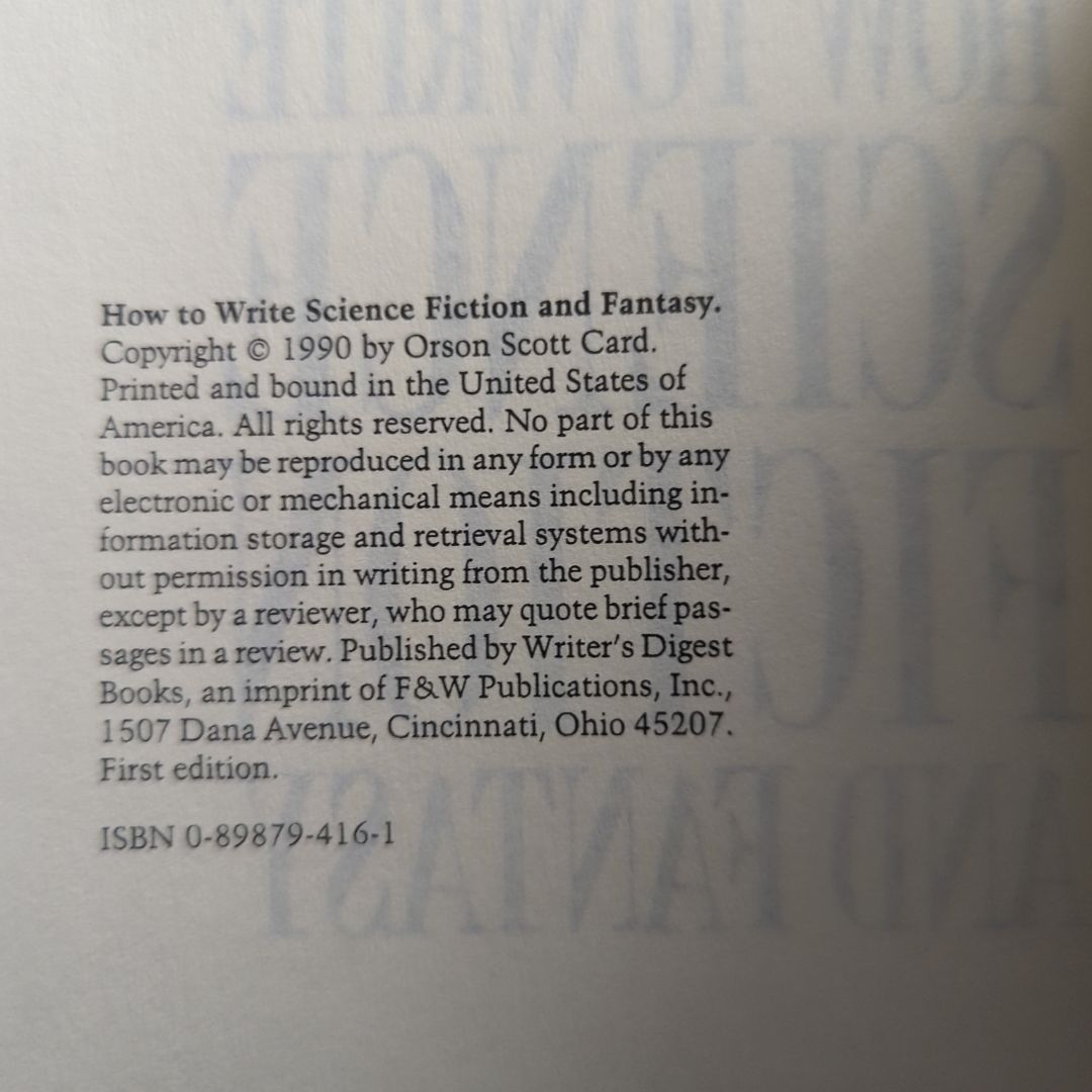 How to Write Science Fiction and Fantasy by Orson Scott Card, Hardcover ...