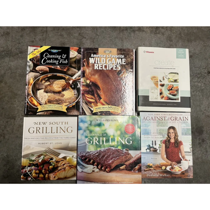 Lot of 6 excellent cook books: smoothies, Paleo, wild game,Grilling, Fish, 
