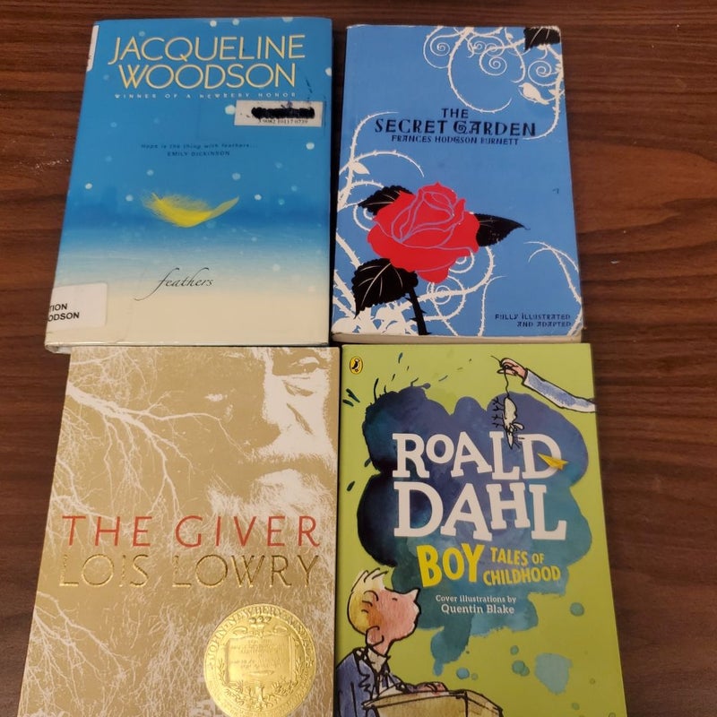 Youth read bundle (The Giver, Feathers, Boy tales of Childhood and The Secret Garden 