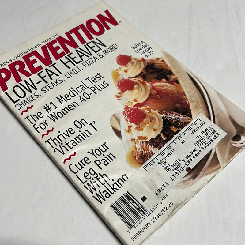 Prevention, vol. 48, no. 2 (February 1996) (Shakes, Steaks, Chili, Pizza & More! Thrive on 'Vitamin T'; Cure You Leg Pain with Walking)