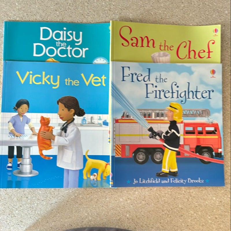 Usborne Book Lot “Jobs People Do” - Fred the Firefighter, Sam the Chef, Vicky the Vet & Daisy the Doctor