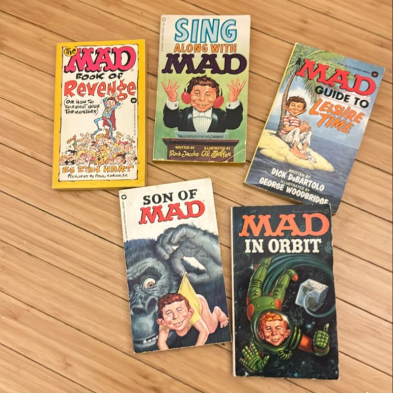5 MAD MAGAZINE BOOKS: The Mad Book of Revenge, Sing Along with Mad, Mad Guide to Leisure Time, Son of Mad, Mad in Orbit