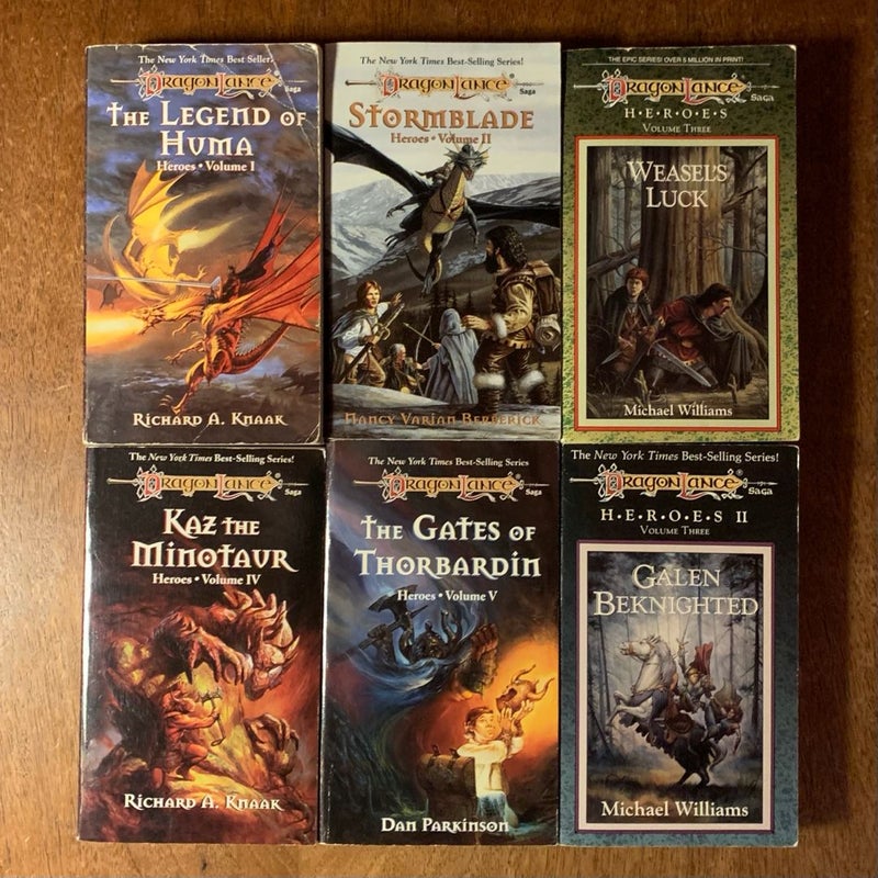 DragonLance: Complete Heroes I & II series 1-6: The Legend of Huma, StormBlade, Weasel’s Luck, Kaz the Minotaur, The Gates of Thorbardin, Galen Beknighted