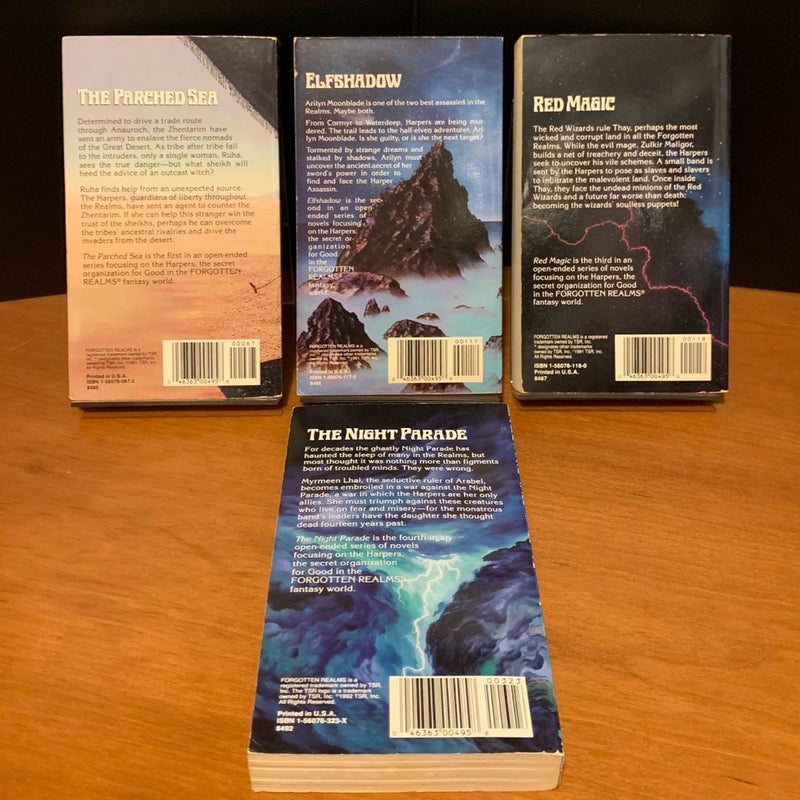 Vintage First Edition Forgotten Realms: Harpers Series 1-4: The Parched Sea, Elfshadow, Red Magic, Night Parade
