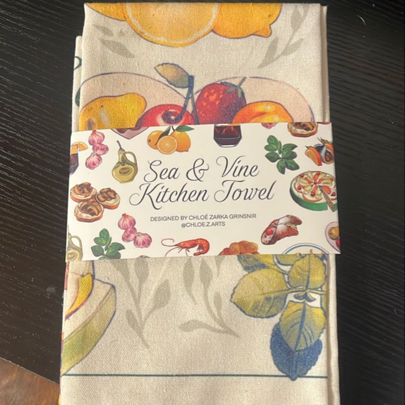 Sea and vine kitchen towel produced for fairy loot