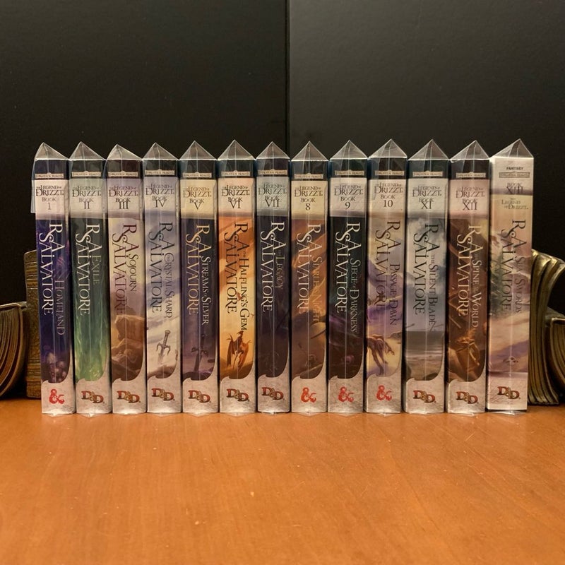 Legend of Drizzt 1-13: 4 Complete Series, Dark Elf, Icewind Dale, Legacy of the Drow, Paths of Darkness: Homeland, Exile, Sojourn, The Crystal Shard, Streams of Silver, The Halfling’s Gem, The Legacy, Starless Night, Siege of Darkness, Passage to Dawn, The Silent Blade, The Spine of the World, Sea of Swords