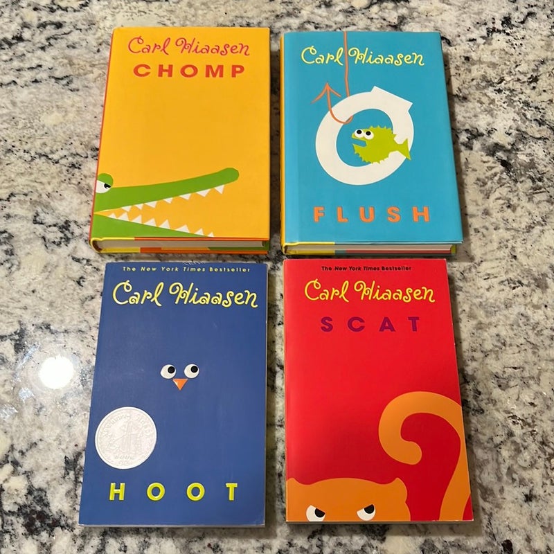 Lot of 4 Carl Hiaasen Books: Chomp/Flush/Scat/Hoot