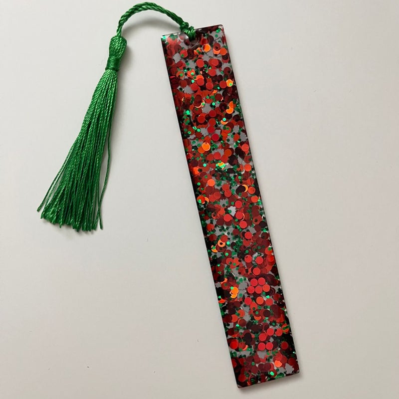 Resin Bookmark with Red and Green Glitter