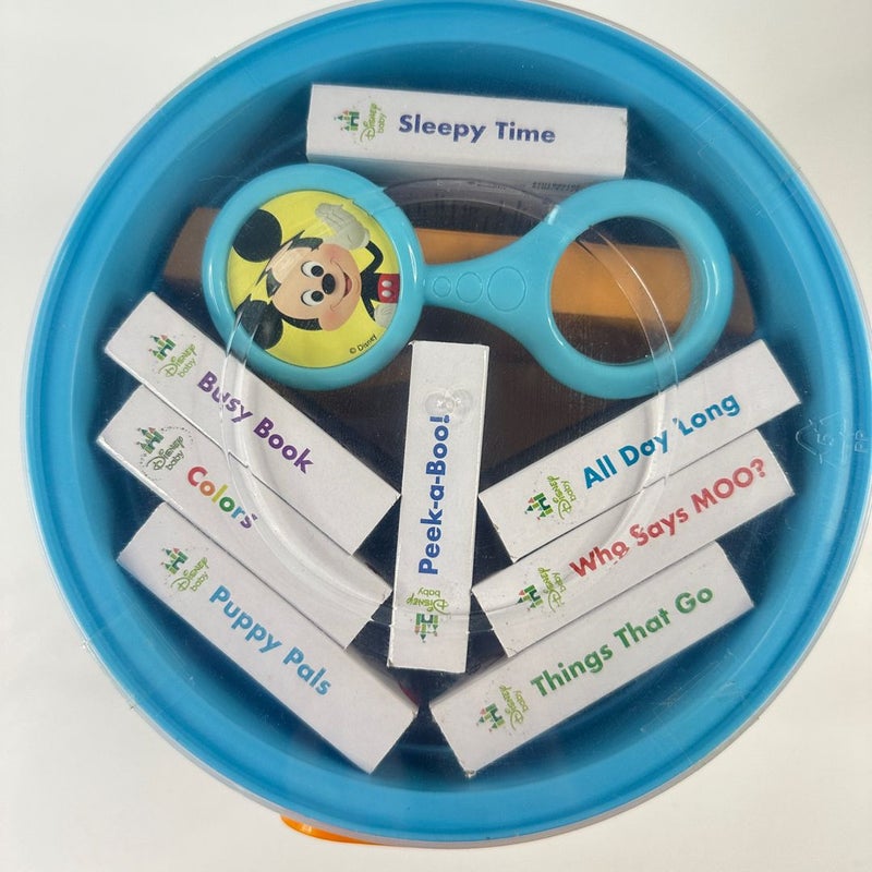Disney Baby’s First Look and Find Board Book in a Bucket, NEW, 8 Books & Rattle