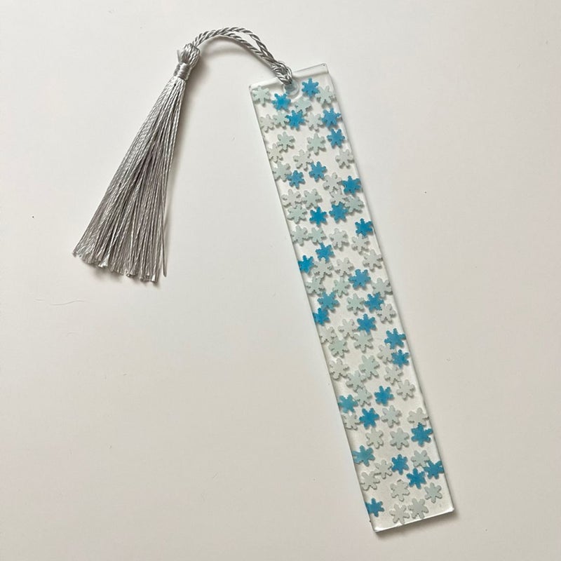 Resin Bookmark with Blue and White Snowflakes