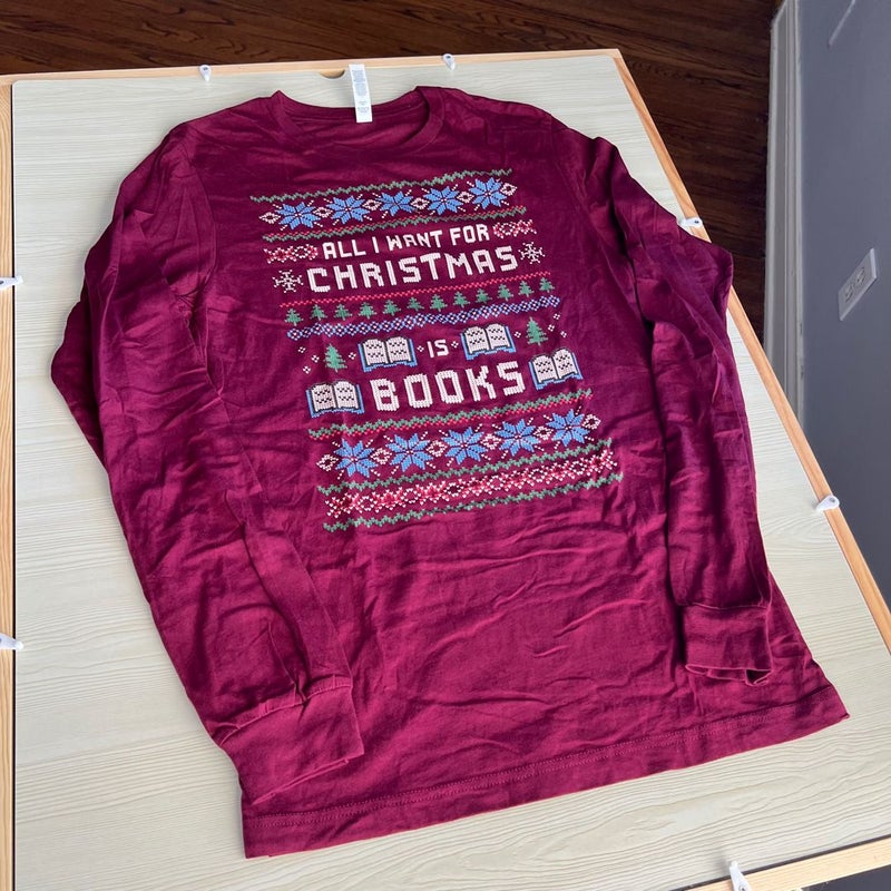 Inkwell Threads All I Want for Christmas is Books Longsleeve Tee