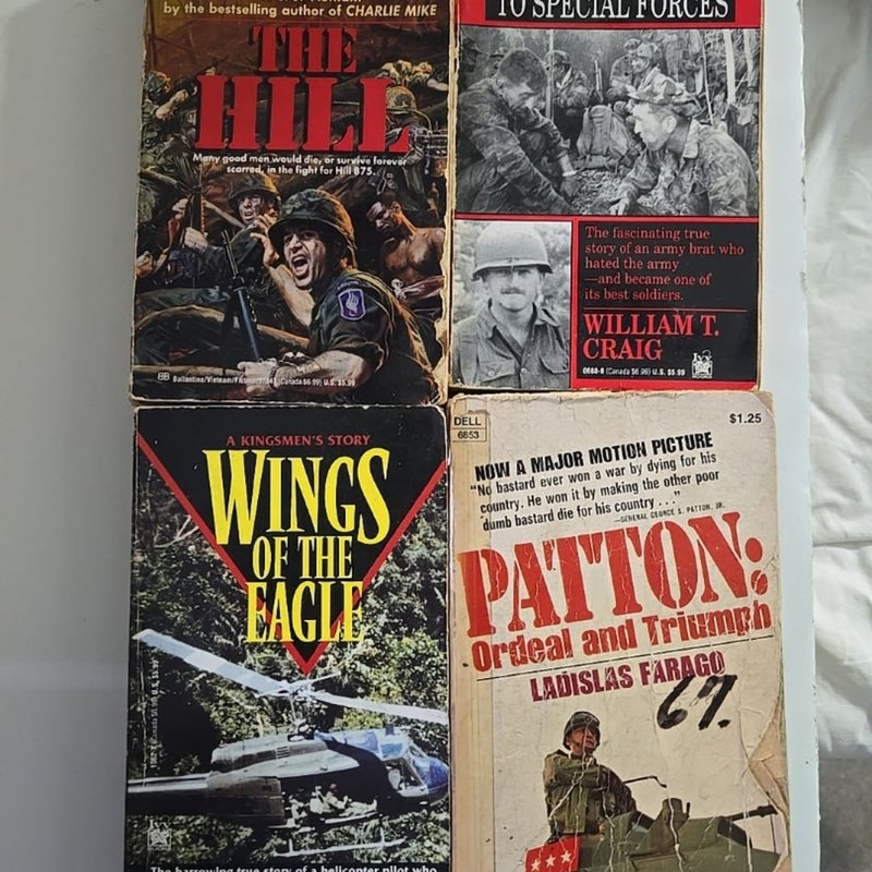 Military War Paperbacks lot 4 books Lifer, Patton, The Hill Wings of the Eagles 