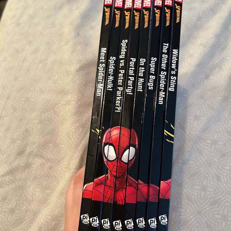 Set of Eight Marvel's Spider-Man mereader books with reader