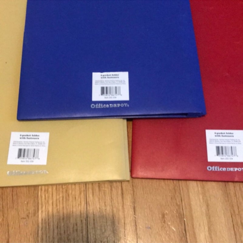 Lot of 3 plastic folders- red, yellow, blue
