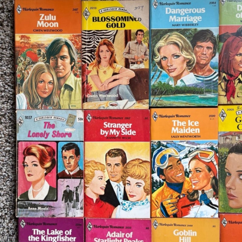 21 vintage harlequin romance books from the 1960’s- 1989’s