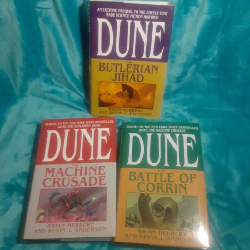 Dune Hardcover Prequel Trilogy 3 Book Lot, The Butlerian Jihad, Machine Crusade, The Battle Of Corrin