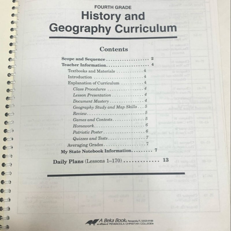 Abeka Curriculum/Lesson Plans for 4th Grade History and Science/Health