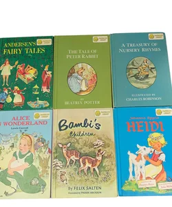 Lot of 6 Vintage Dandelion Library Double sided books 1960 /Alice/Babar/ Peter Pan/ Heidi/Bambi/Tom Thumb, etc… 