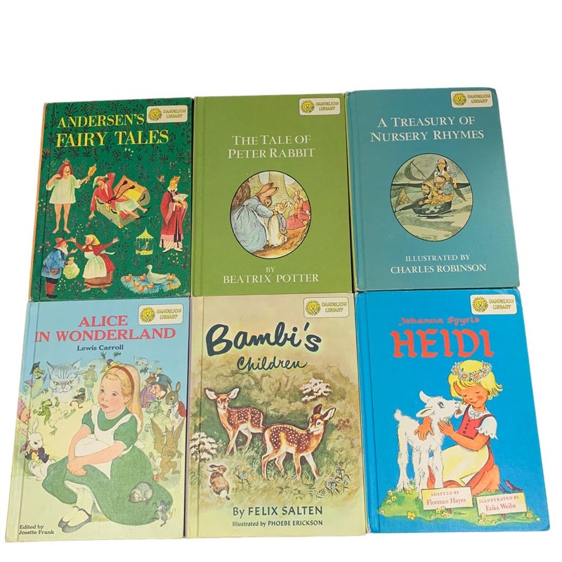 Lot of 6 Vintage Dandelion Library Double sided books 1960 /Alice/Babar/ Peter Pan/ Heidi/Bambi/Tom Thumb, etc… 