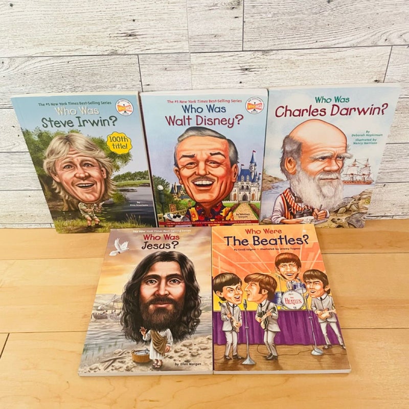 Who Was…. Bundle-Lot of 5; Beatles, Steve Irwin, Charles Darwin, Walt Disney, Jesus