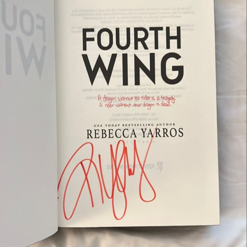 Fourth Wing (First edition, hand signed, stamped quote, sprayed edges)