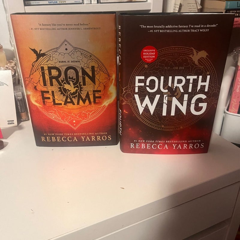 Fourth Wing Holiday Edition and Iron Flame with black edges