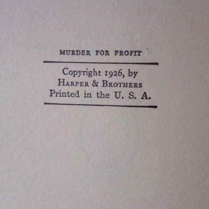 1926! - Murder for Profit - 1st Edition