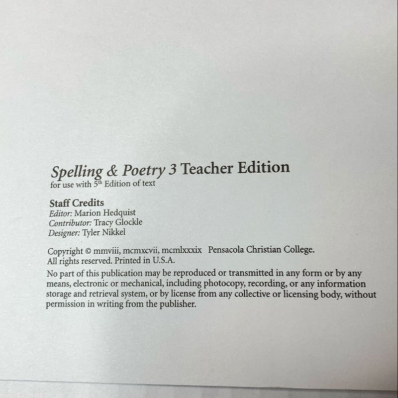 Abeka Spelling and Poetry 3 Teacher Edition