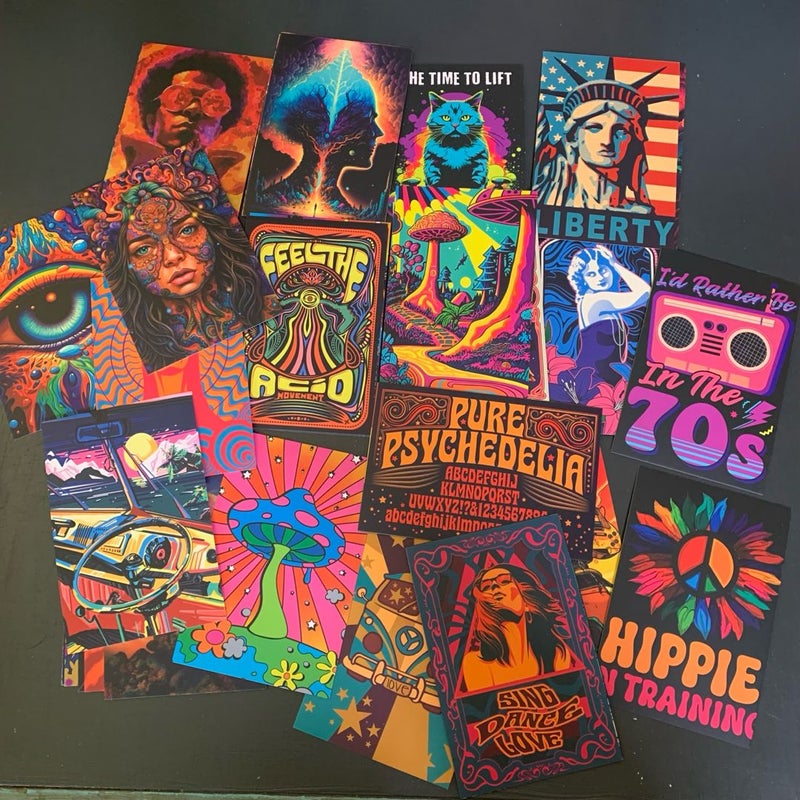 Hippie Trippy Psychedelic Wall Collage Kit - New!