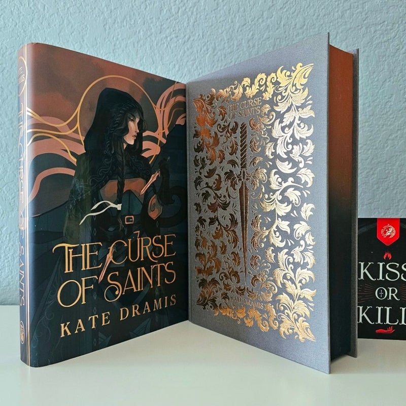 The Curse of Saints SIGNED by Kate Dramis Fairyloot Special Edition Sprayed Edge Endpaper Art