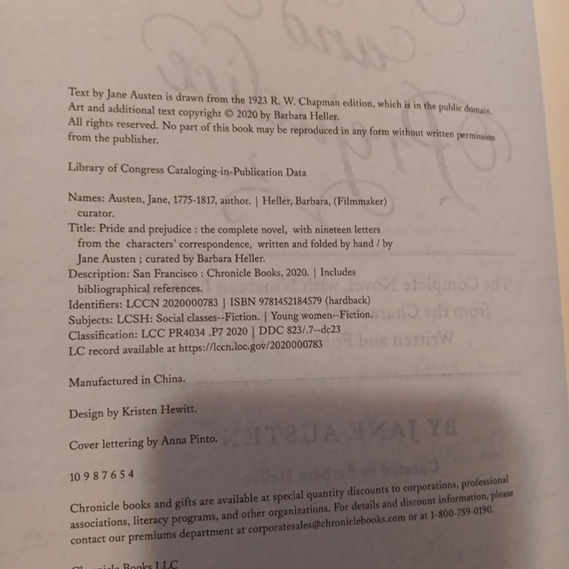 Pride and Prejudice with Correspondence Letters