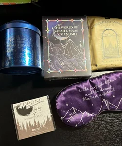 Sarah J. Mass gioodies from multiple boxes like bookish box, fairyloot, illumicrate and owlcrate