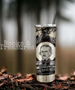 Edgar Allan Poe Raven 20oz Tumbler Handmade Bookish Gift