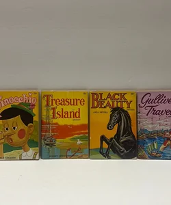 (VINTAGE!) Famous Classic Story Books Bundle: Pinocchio, Treasure Island, Black Beauty, & Gulliver’s Travels 
