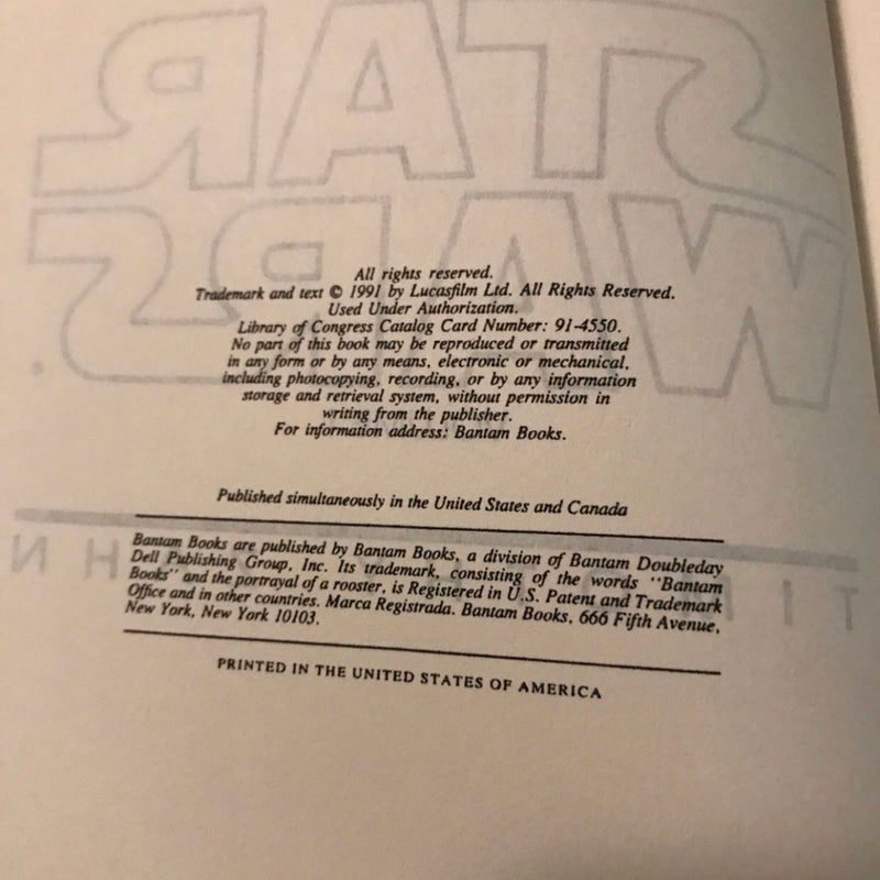 Star Wars Heir To The Empire Timothy Zahn Hardcover 1st Edition 1991