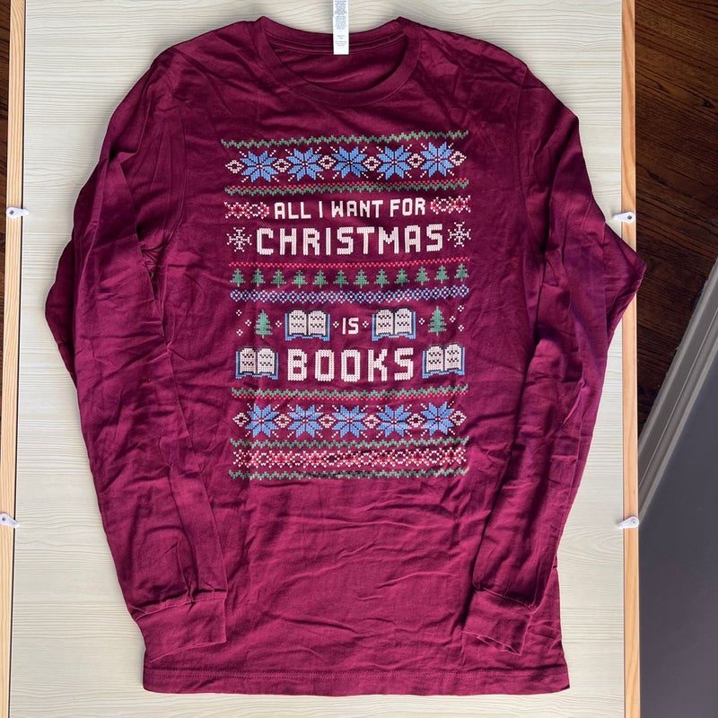 Inkwell Threads All I Want for Christmas is Books Longsleeve Tee