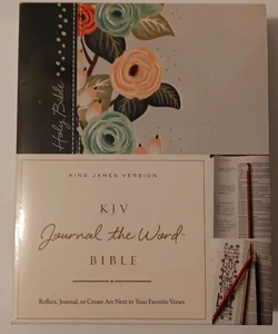KJV, Journal the Word Bible, Hardcover, Green Floral Cloth, Red Letter Edition