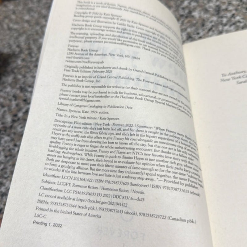 In a New York Minute First Printing First edition