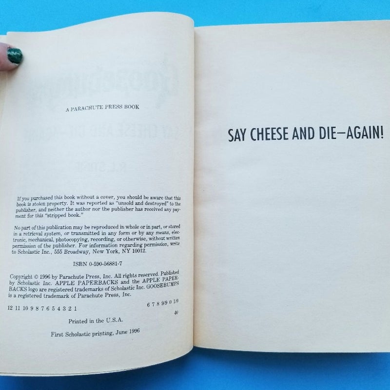 VINTAGE 90s GOOSEBUMPS R.L. STINE BOOKS SAY CHEESE AND DIE - AGAIN SER. #4 & #44