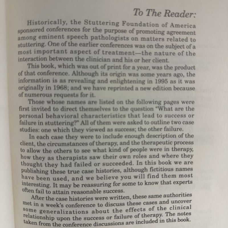 Stuttering: successes and failures in Therapy