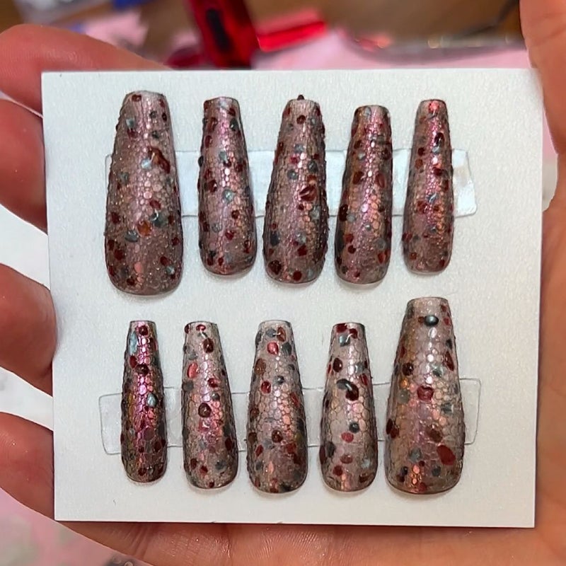 Custom Handmade Gel X Dragon Scale Themed Press On Nails