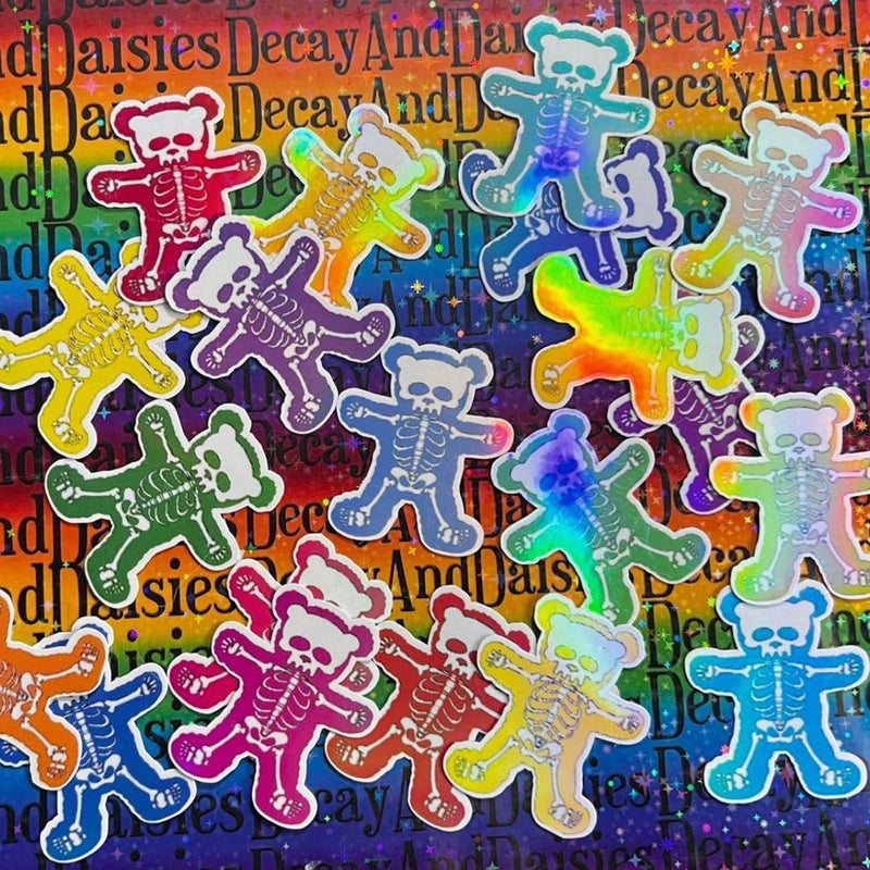Micro Rainbow Skelly Skeleton Bears Sticker Set