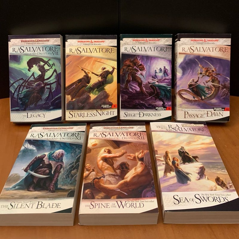 Legend of Drizzt 1-13: 4 Complete Series, Dark Elf, Icewind Dale, Legacy of the Drow, Paths of Darkness: Homeland, Exile, Sojourn, The Crystal Shard, Streams of Silver, The Halfling’s Gem, The Legacy, Starless Night, Siege of Darkness, Passage to Dawn, The Silent Blade, The Spine of the World, Sea of Swords