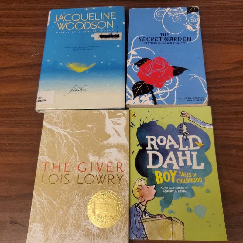 Youth read bundle (The Giver, Feathers, Boy tales of Childhood and The Secret Garden 