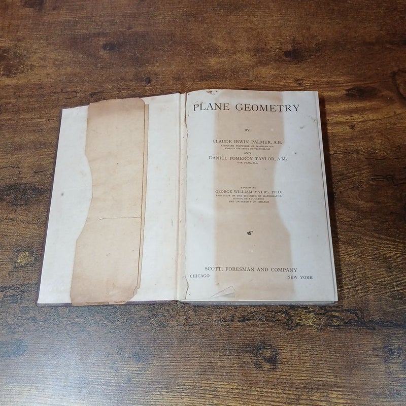 Antique 1915 Plane Geometry Book