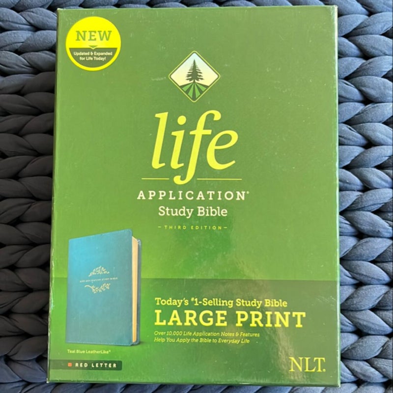 NLT Life Application Study Bible, Third Edition, Large Print (LeatherLike, Teal Blue)