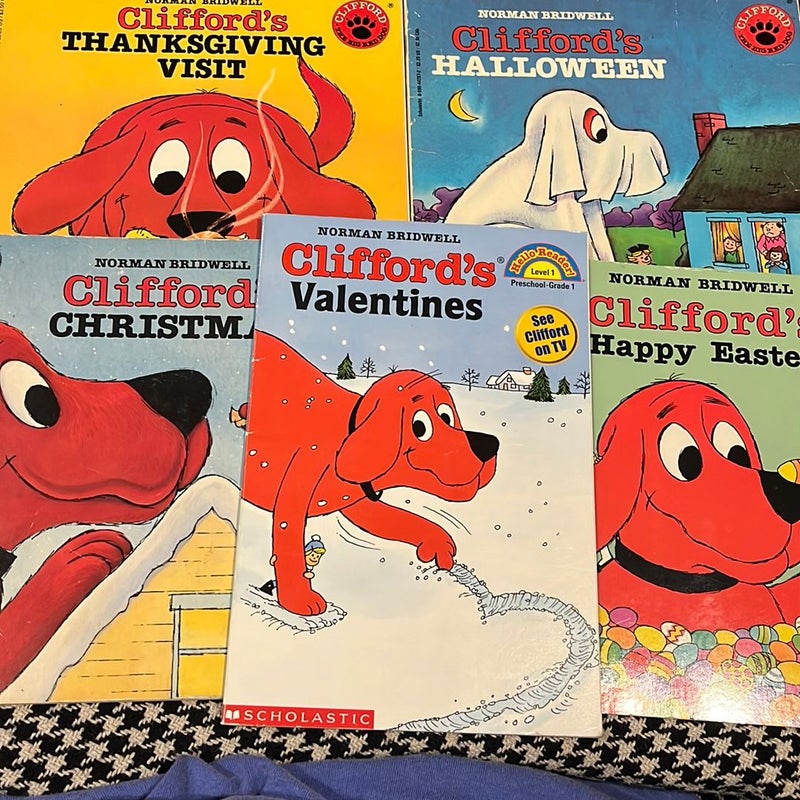 5 holiday Clifford bundle: Clifford's Happy Easter, Clifford’s Halloween, Clifford’s Thanksgiving Visit, Clifford’s Christmas, Clifford’s Valentines