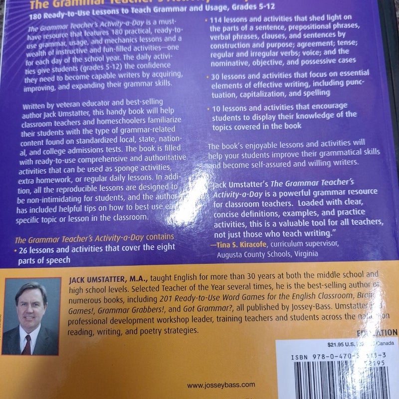 The Grammar Teacher's Activity-A-Day: 180 Ready-to-Use Lessons to Teach Grammar and Usage